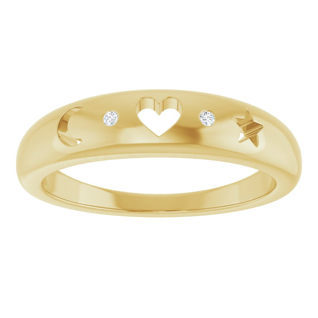 14K Gold Round Natural Diamond Accented Celestial Pierced Ring - Yellow Gold - view 3