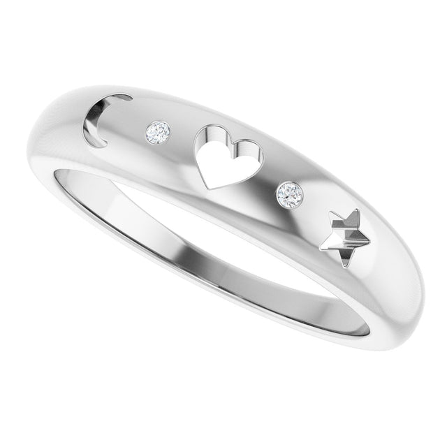 Platinum Round Natural Diamond Accented Celestial Pierced Ring - view 5
