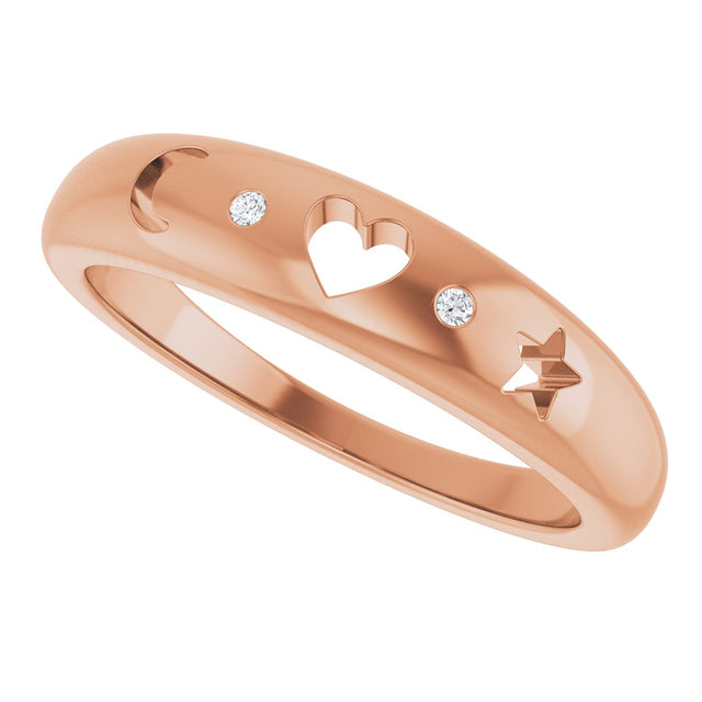 14K Gold Round Natural Diamond Accented Celestial Pierced Ring - Rose Gold - view 5