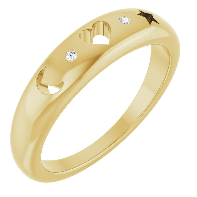 14K Gold Round Natural Diamond Accented Celestial Pierced Ring - Yellow Gold