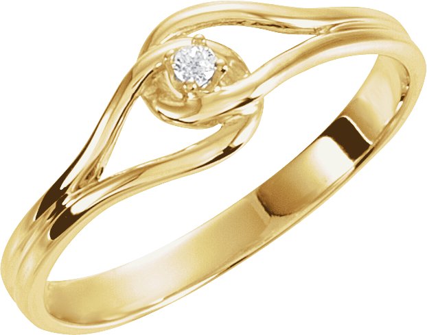 14K Gold Round Natural Diamond Interlocking Ring - Yellow Gold