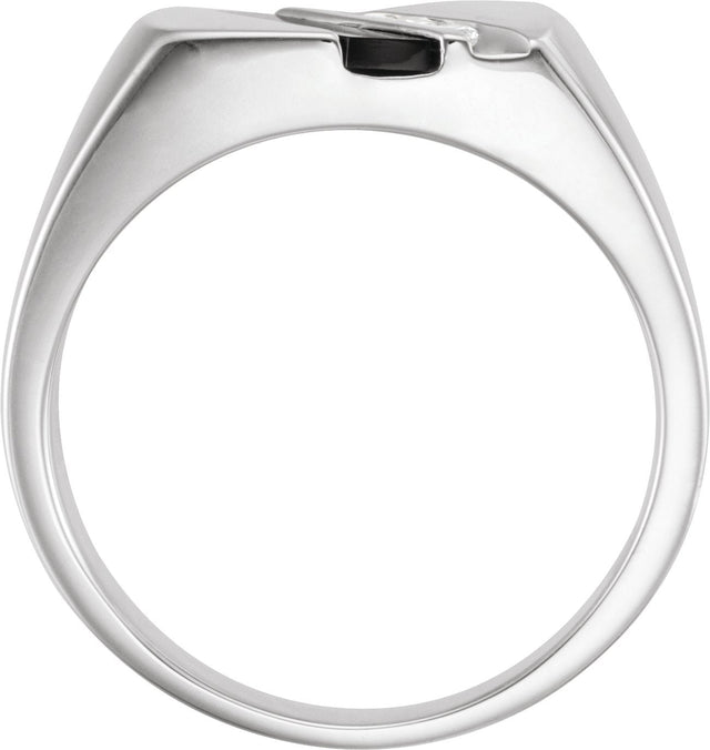 14K Gold Natural Black Onyx Accented Signet Ring - White Gold - view 2