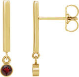 14K Gold Round Natural Mozambique Garnet Bezel-Set Bar Earrings - Yellow Gold