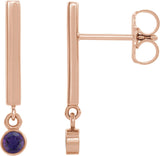 14K Gold Round Natural Amethyst Bezel-Set Bar Earrings - Rose Gold