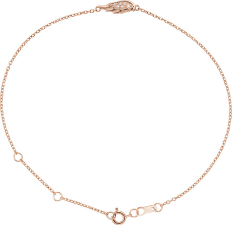 14K Gold Round Natural Diamond Angel Wing Bracelet - Rose Gold