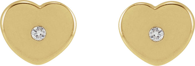 14K Gold Round Natural Diamond Youth Heart Earrings - Yellow Gold - view 2