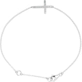 14K Gold Round Natural Diamond Sideways Cross Bracelet