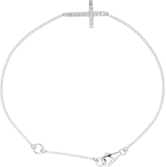 14K Gold Round Natural Diamond Sideways Cross Bracelet