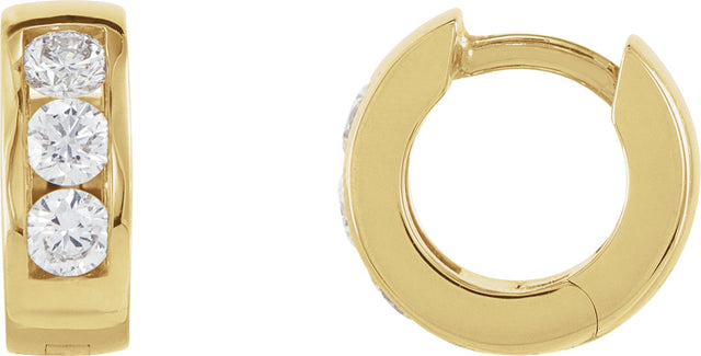 14K Gold Round Lab-Grown Diamond Hinged Hoop Earrings - Yellow Gold