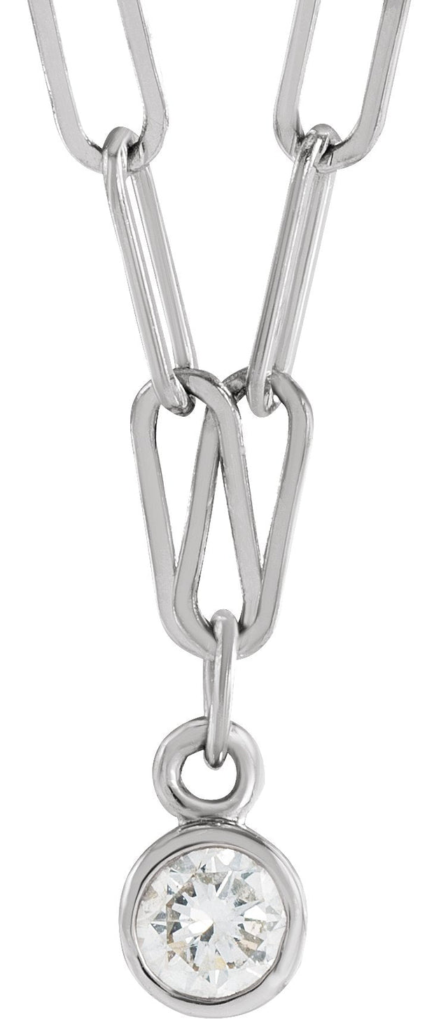 14K Gold Marquise Natural Diamond Micro Bezel-Set Necklace - White Gold