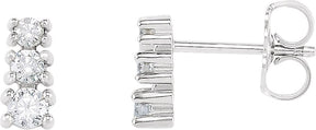 14K Gold Round Natural Diamond Graduated Three-Stone Earrings - White Gold