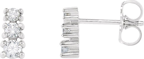 14K Gold Round Natural Diamond Graduated Three-Stone Earrings - White Gold