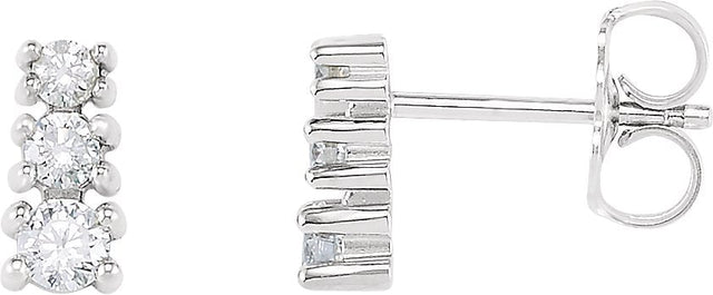 14K Gold Round Natural Diamond Graduated Three-Stone Earrings - White Gold