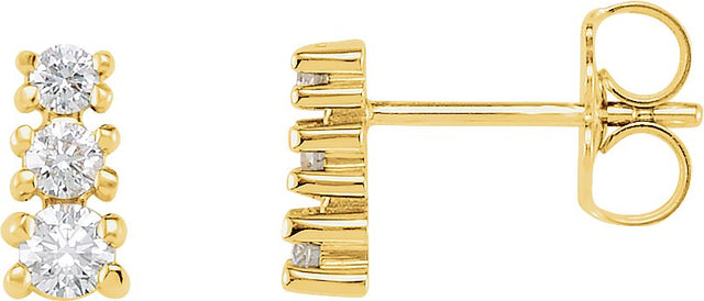 14K Gold Round Natural Diamond Graduated Three-Stone Earrings - Yellow Gold