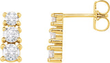14K Gold Round Natural Diamond Graduated Three-Stone Earrings - Yellow Gold