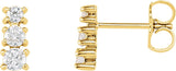 14K Gold Round Natural Diamond Graduated Three-Stone Earrings - Yellow Gold
