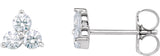 14K Gold Round Natural Diamond Three-Stone Cluster Earrings - White Gold