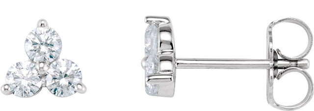 14K Gold Round Natural Diamond Three-Stone Cluster Earrings - White Gold
