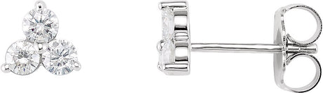 14K Gold Round Natural Diamond Three-Stone Cluster Earrings - White Gold