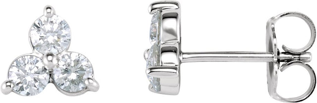 14K Gold Round Natural Diamond Three-Stone Cluster Earrings - White Gold