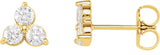 14K Gold Round Natural Diamond Three-Stone Cluster Earrings - Yellow Gold