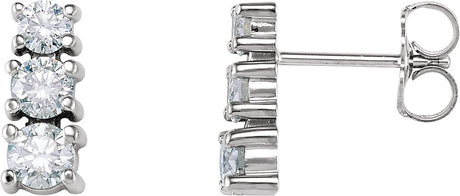 14K Gold Round Natural Diamond Graduated Three-Stone Earrings - White Gold