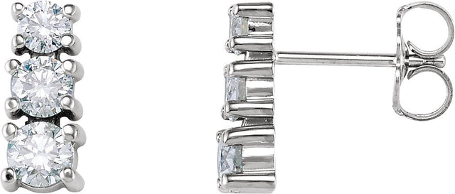 14K Gold Round Natural Diamond Graduated Three-Stone Earrings - White Gold