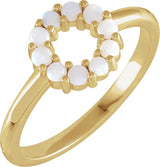 14K Gold Round Natural White Opal Cabochon Halo-Style Ring - Yellow Gold