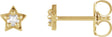 14K Gold Round Natural Diamond Star Cabochon Earrings - Yellow Gold