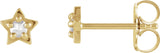 14K Gold Round Natural Diamond Star Cabochon Earrings - Yellow Gold