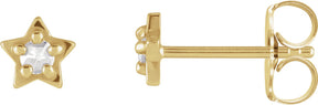 14K Gold Round Natural Diamond Star Cabochon Earrings - Yellow Gold