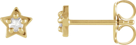 14K Gold Round Natural Diamond Star Cabochon Earrings - Yellow Gold