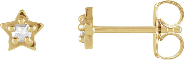 14K Gold Round Natural Diamond Star Cabochon Earrings - Yellow Gold