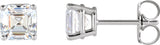 14K Gold Natural Diamond Asscher 4-Prong Stud Earrings - White Gold