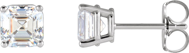 14K Gold Natural Diamond Asscher 4-Prong Stud Earrings - White Gold