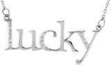 14K Gold "Lucky" Phrase Necklace - White Gold