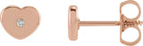 14K Gold Round Natural Diamond Youth Heart Earrings - Rose Gold