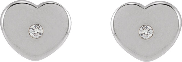 14K Gold Round Natural Diamond Youth Heart Earrings - White Gold - view 2