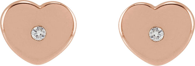 14K Gold Round Natural Diamond Youth Heart Earrings - Rose Gold - view 2