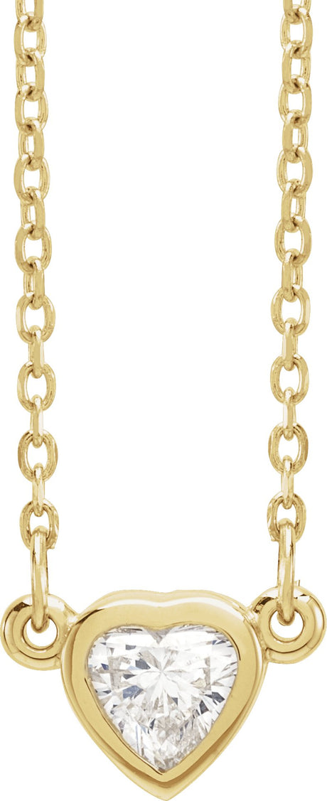 14K Gold Natural Diamond Heart Necklace - Yellow Gold