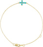 14K Gold Round Natural Turquoise Sideways Cross Bracelet - Yellow Gold