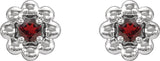 Platinum Round Natural Mozambique Garnet Petite Flower Earrings - view 2