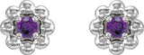 14K Gold Round Natural Amethyst Petite Flower Earrings - White Gold - view 2