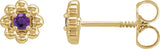 14K Gold Round Natural Amethyst Petite Flower Earrings - Yellow Gold
