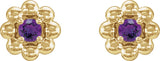 14K Gold Round Natural Amethyst Petite Flower Earrings - Yellow Gold - view 2