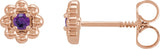 14K Gold Round Natural Amethyst Petite Flower Earrings - Rose Gold