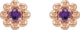 14K Gold Round Natural Amethyst Petite Flower Earrings - Rose Gold - view 2