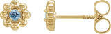 14K Gold Round Natural Aquamarine Petite Flower Earrings - Yellow Gold