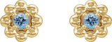 14K Gold Round Natural Aquamarine Petite Flower Earrings - Yellow Gold - view 2
