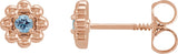 14K Gold Round Natural Aquamarine Petite Flower Earrings - Rose Gold